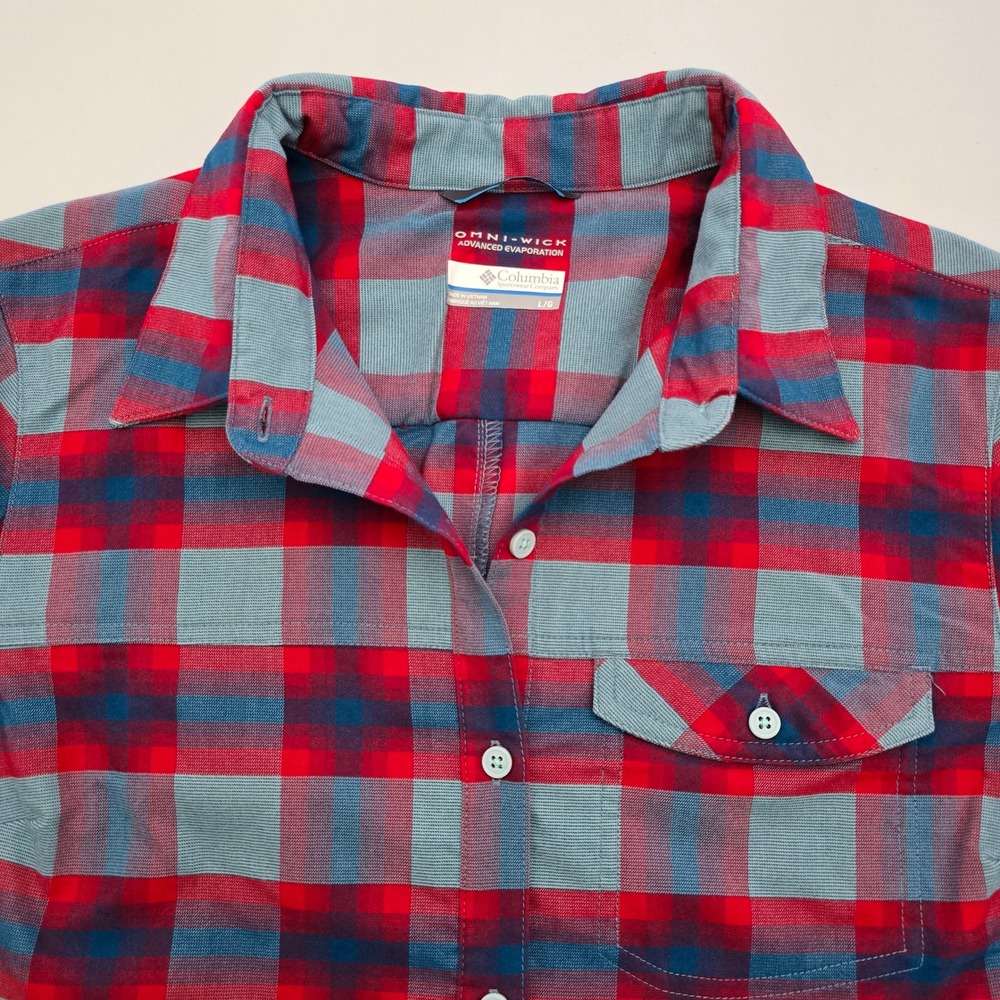 Columbia Women's High Bridge Lane EXS Plaid Button Down Flannel Shirt Red Blue L - Picture 12 of 16